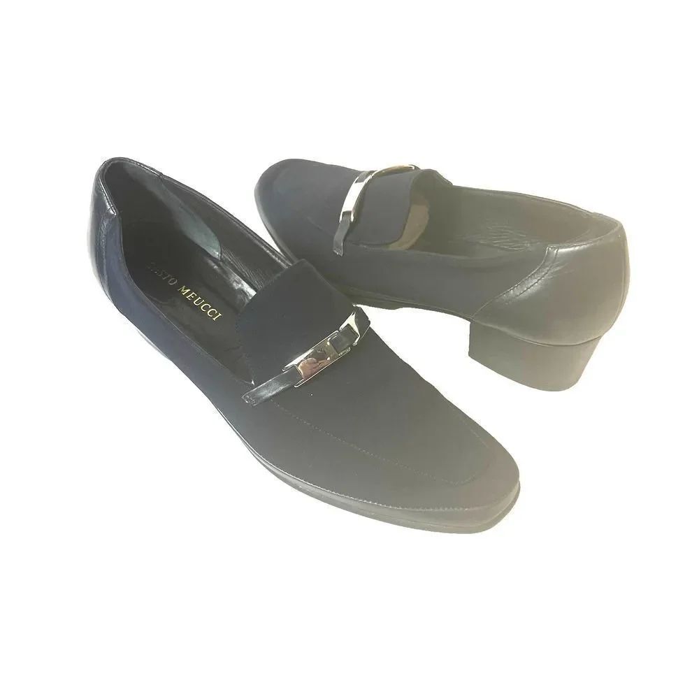 Sesto Meucci Slip On Navy Blue Textile Classic Pump Womens Sz 10M Horsebit Italy